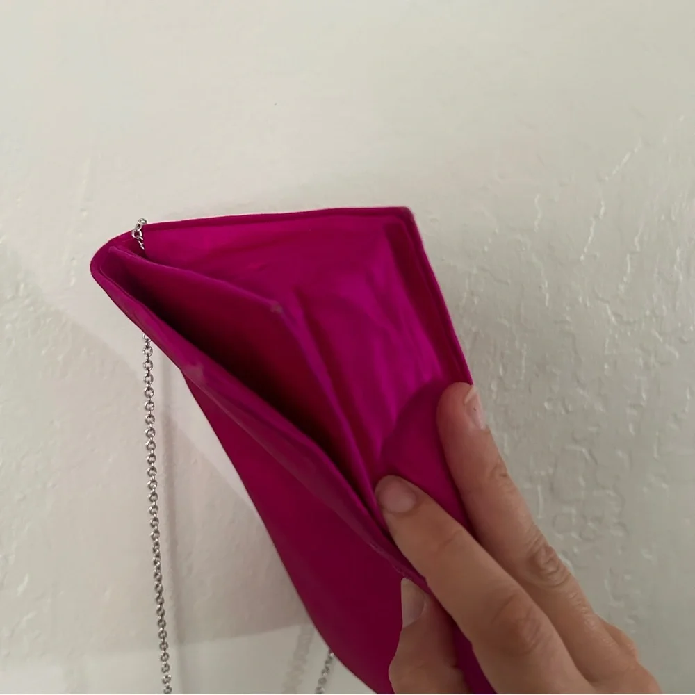 Kate Spade Pink Satin Chain-Link Evening Clutch Shoulder Bag Envelope Style